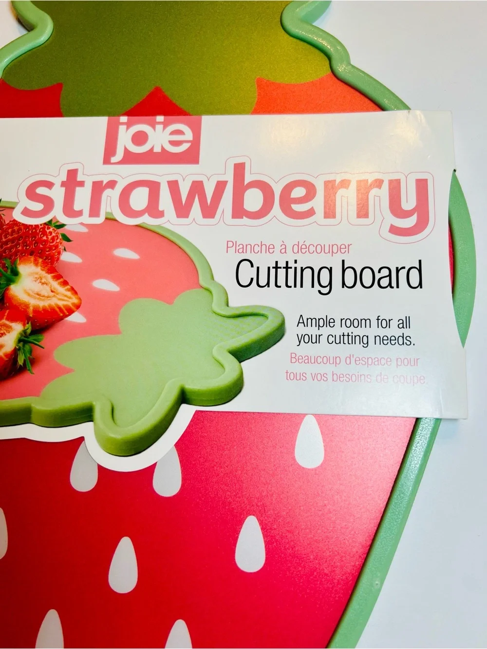Joie Strawberry Shaped Cutting Board in Red with Green Accent Fruit Party Fun